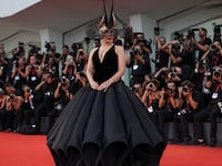 Lady Gaga poses on the red carpet ahead of the premiere of "Joker: Folie a Deux" during the Venice Film Festival on September 4, 2024.