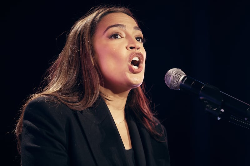 U.S. Rep. Alexandria Ocasio-Cortez (D-NY) speaks during an election rally in support of New York Mayoral Candidate Zohran Mamdani at Forest Hills Stadium on October 26, 2025 in the Queens borough of New York City.