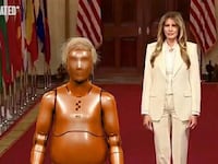 AI generated image of "TrumpBot 3000 with Melania Trump posted by Gavin Newsom on X.
