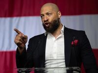 Royce White speaks to the crowd at the Minnesota state GOP convention earlier this year.
