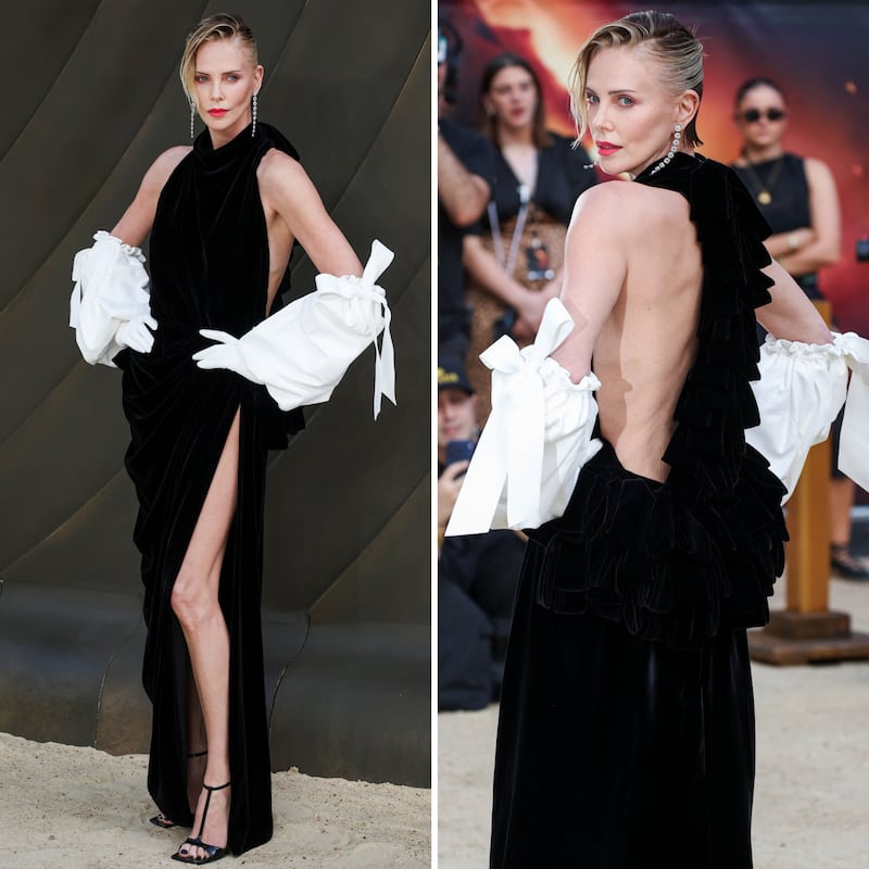 Charlize Theron wore a Givenchy gown with a high slit for the “The Odyssey” world premiere in London, Britain, on July 6, 2026.