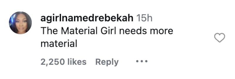 An Instagram user comments on Madonna’s lack of clothing in a 2026 video of her leaving her hotel in Paris.