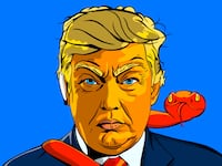 Illustration of a mean looking Donald Trump with a red snake around him
