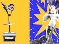 A photo illustration of Wile E. Coyote being blown up by a Warner Bros.-headed roadrunner