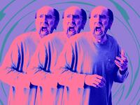A photo illustration of Nicolas Cage in Dream Scenario.
