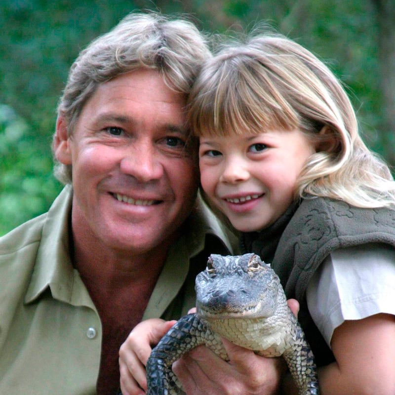 SUNSHINE COAST, AUSTRALIA - JUNE 25, 2005: (EUROPE AND AUSTRALASIA OUT) Steve Irwin with his daughter, Bindi Irwin, and a 3-year-old alligator called 'Russ' at Australia Zoo. (Photo by Newspix/Getty Images)