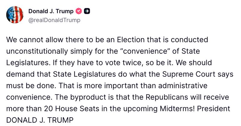 Trump Truth Social post about elections
