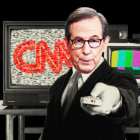 Chris Wallace in front of static TVs with the CNN logo
