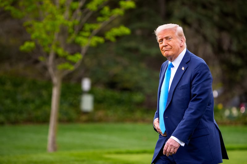 U.S. President Donald Trump walks towards Marine One on the South Lawn of the White House on March 28, 2025 in Washington, DC.