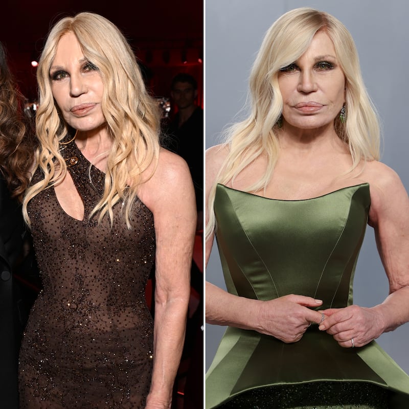 Designer Donatella Versace attended the Elton John AIDS Foundation's 34th Annual Academy Awards Viewing Party prior to stopping by the Vanity Fair Oscar Party.