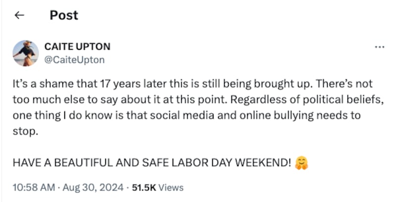 It’s a shame that 17 years later this is still being brought up. There’s not too much else to say about it at this point. Regardless of political beliefs, one thing I do know is that social media and online bullying needs to stop.