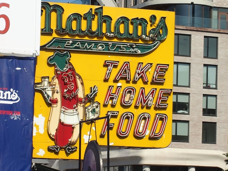 The 2025 Nathan's Famous International Hot Dog Eating Contest at Coney Island on July 4, 2025 in New York City.