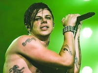 MADRID, SPAIN - OCTOBER 11: Yungblud performs onstage during a concert at Palacio Vistalegre Arena on October 11, 2025 in Madrid.