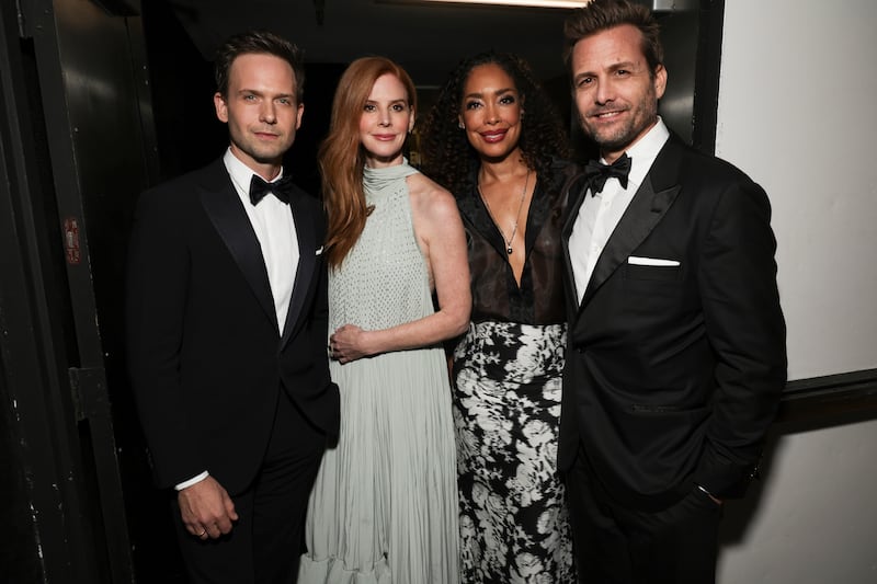 Suits Cast Patrick J. Adams, Sarah Rafferty, Gina Torres and Gabriel Macht at the 81st Annual Golden Globe Awards 2024