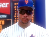 NEW YORK, NEW YORK - JUNE 18: Butch Huskey #25 of the New York Mets looks on before a baseball game against the Houston Astros on June 18, 1995 at Shea Stadium in New York City. (Photo by Mitchell Layton/Getty Images)