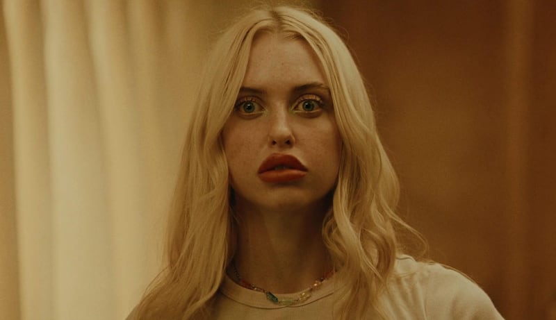 Chloe Cherry looks surprised while filming a scene for 'Euphoria.'