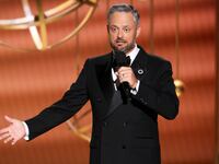 Host Nate Bargatze speaks onstage during The 77th Primetime Emmy Awards at Peacock Theater on September 14, 2025 in Los Angeles, California.