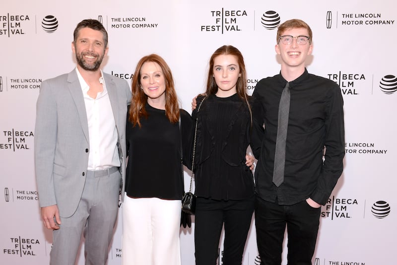 Bart Freundlich, Julianne Moore, Liv Freundlich, and Caleb Freundlich at Tribeca Film Festival in 2016.
