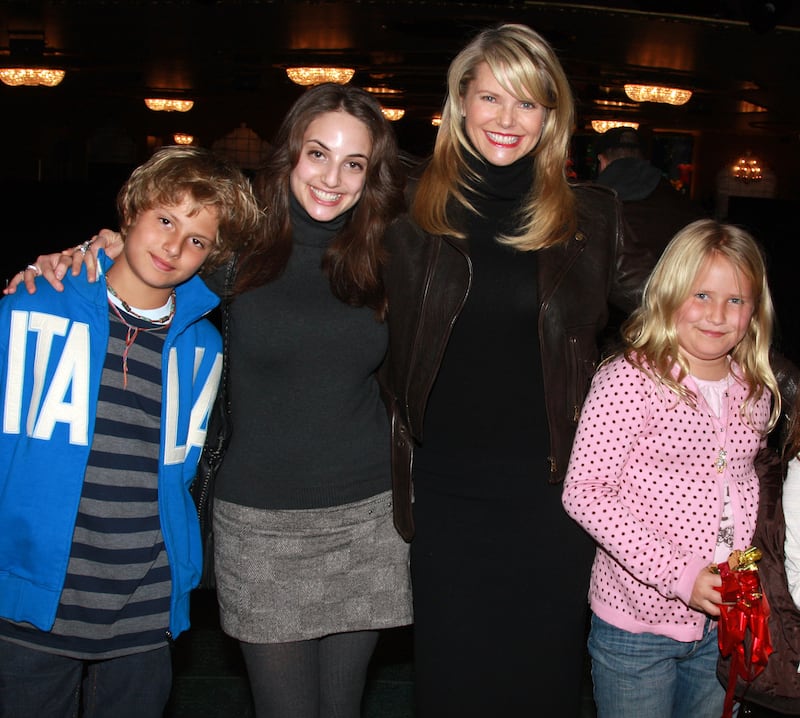 Model Christie Brinkley poses with her three children, Jack Brinkley-Cook, Alexa Joel, and Sailor Brinkley-Cook, backstage at "The Little Mermaid" on Broadway on January 5, 2008, in New York City.