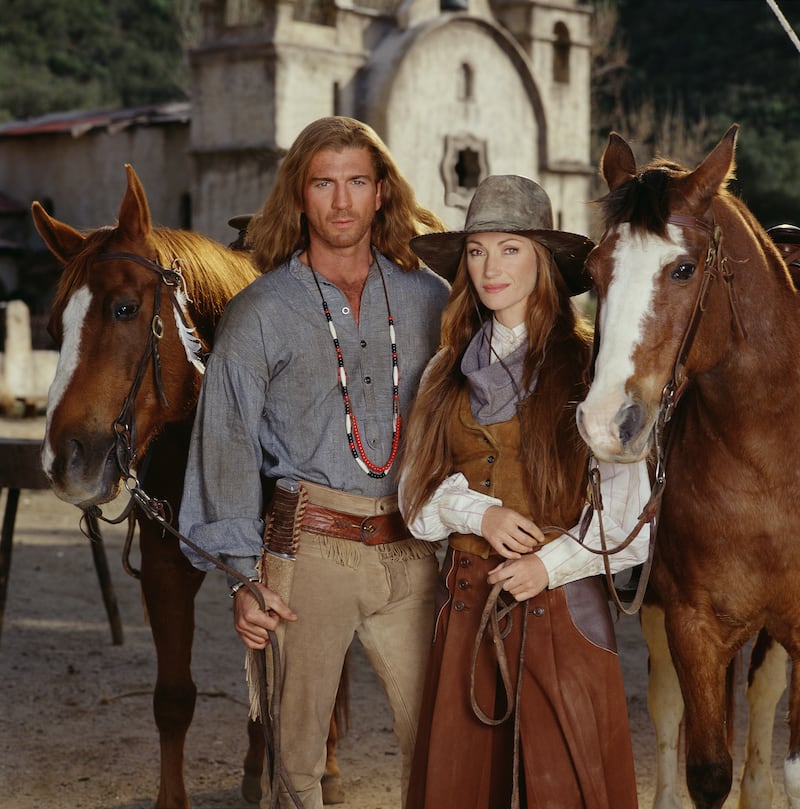 Jane Seymour as Dr. Michaela 'Mike’ Quinn and Joe Lando as Byron Sully in “Dr. Quinn, Medicine Woman: The Movie,” 1999. (Photo by Spike Nannarello/CBS Photo Archive/Getty Images)