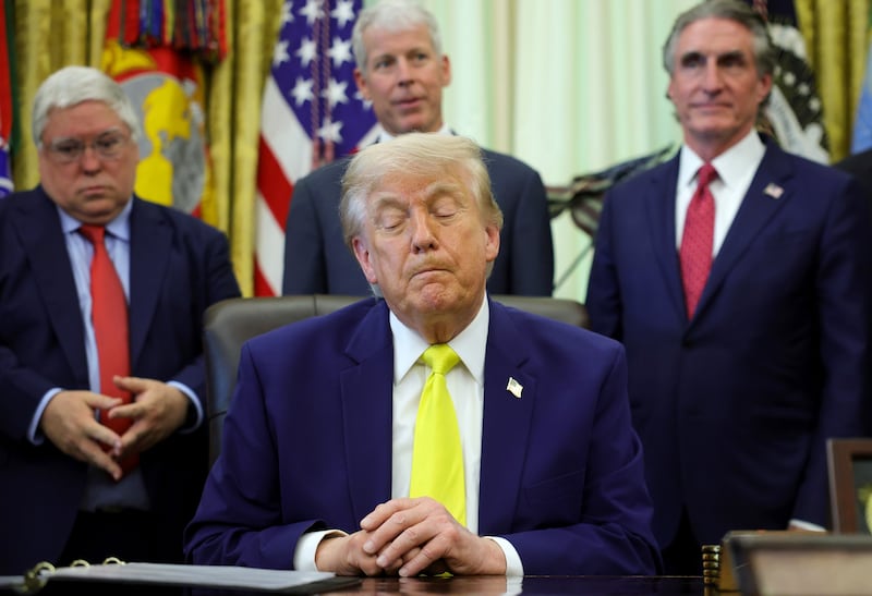 WASHINGTON, DC - JUNE 04: U.S. President Donald Trump looks on during a "Beautiful, Clean Coal" event in the Oval Office of the White House on June 04, 2026 in Washington, DC. President Trump announced a $700 million investment in funding for coal plants and energy infrastructure. (Photo by Kevin Dietsch/Getty Images)