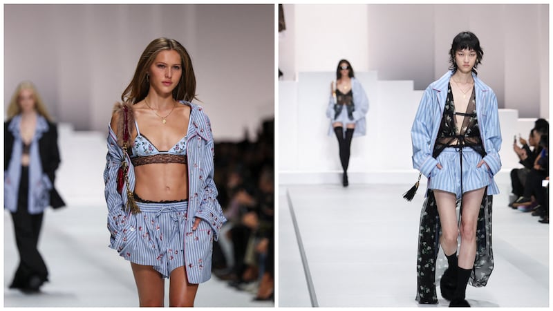 Models walking down the runway at Dolce & Gabbana Spring 2026 show during Milan Fashion Week.