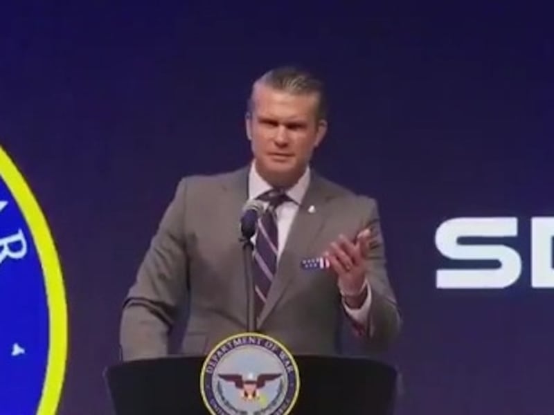 Hegseth during one of many tangents in his wild rant.