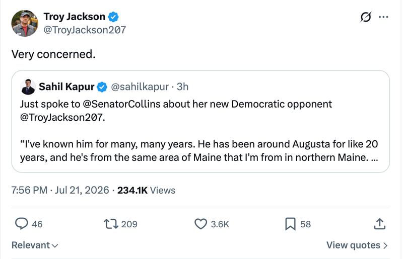 Jackson suggested Collins was "very concerned" about his candidacy.