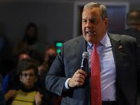 Former New Jersey Governor Chris Christie speaks at the Institute of Politics at St. Anselm College in Manchester, New Hampshire