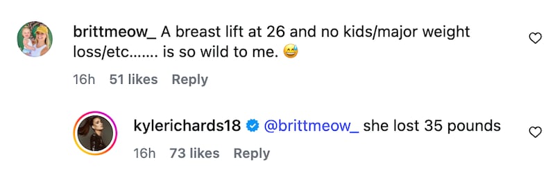 Follower comment about Sophia Umansky's breast lift.