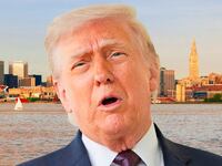 A photo illustration of Donald Trump, Cleveland skyline, and Lake Erie.