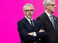 MILAN, ITALY - FEBRUARY 03: Chairman of LA28 Casey Wasserman (L) and CEO of LA28 Reynold Hoover look on during the IOC Session at the Main Media Centre MPC at Allianz MiCo on February 03, 2026 in Milan, Italy. (Photo by Andreas Rentz/Getty Images)