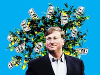 A photo illustration shows Tate Reeves in front of a lemon tree that has lemons and hundred dollar bills growing on it.