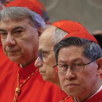 Cardinals Parolin, Tagle, and Prevost are pictured.