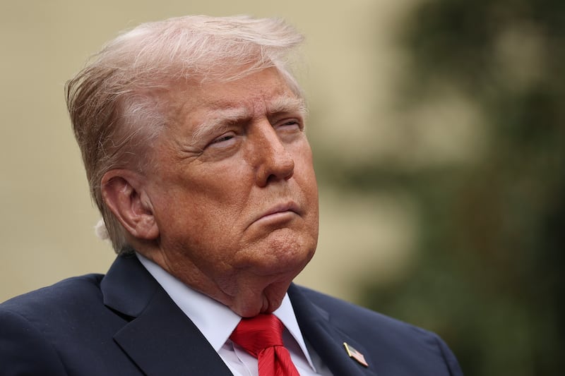 President Donald Trump attends a September 11th observance event in the courtyard of the Pentagon September 11, 2025 in Arlington, Virginia.