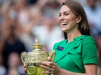 Catherine, Princess of Wales with the winner's trophy for the Gentlemen's Singles at Wimbledon