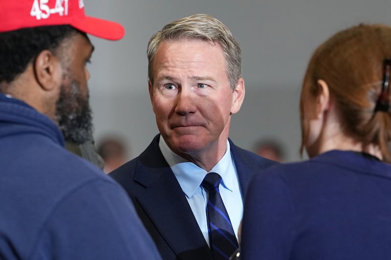 Sen. Jon Husted at a campaign rally with Vice President JD Vance on October 21, 2026 in Sharonville, Ohio, where his "a**" continues to be the topic of conversation for Republicans.