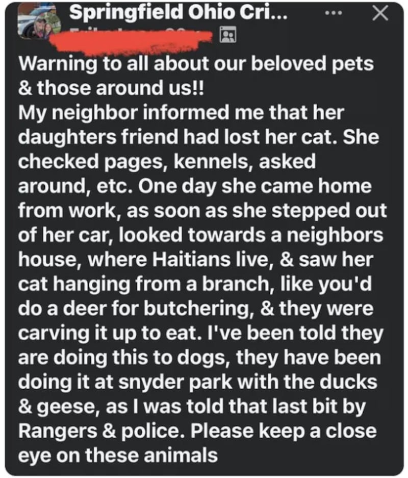 The Facebook post quoted in the story