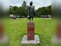 A statue of Anne Frank defaced by pro-Palestine vandals.