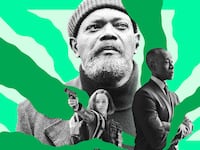 A photo illustration featuring Samuel L. Jackson as Nick Fury, Don Cheadle as James Rhodes, and Emilia Clarke as G’iah.
