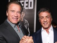 Arnold Schwarzenegger (L) and Sylvester Stallone