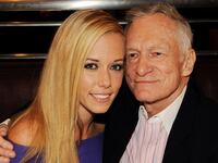 Kendra Wilkinson and Hugh Hefner at Hefner's 83rd birthday dinner at Nine Steakhouse in Las Vegas in 2009.