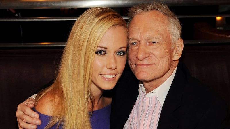 Kendra Wilkinson and Hugh Hefner at Hefner's 83rd birthday dinner at Nine Steakhouse in Las Vegas in 2009.