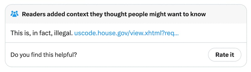 a community note tells users that what Maye Musk posted to X is actually an illegal act