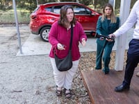 Erin Patterson arrives at her home in Leongatha, Victoria. Three people died after eating suspected Death Cap mushrooms used in a meal she had cooked.