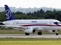A Sukhoi Superjet 100 regional jet is see in Zhukovsky, outside Moscow, Russia