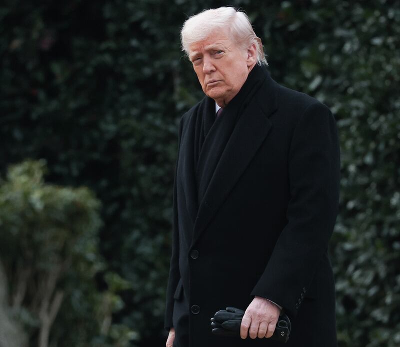WASHINGTON, DC - DECEMBER 17: U.S. President Donald Trump departs the White House December 17, 2025 in Washington, DC. Trump is scheduled to attend a dignified transfer ceremony at Dover Air Force Base for two members of the Iowa National Guard killed in Syria. (Photo by Win McNamee/Getty Images)