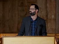 Joel Webbon delivers a sermon.