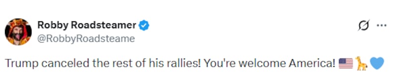 Potylo took credit for Trump’s canceled rallies on Friday morning.
X/@RobbyRoadsteame