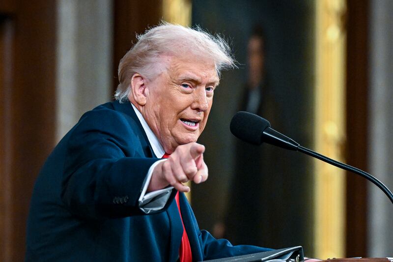 President Donald Trump delivers the State of the Union address during a joint session of Congress in the House Chamber at the Capitol on February 24, 2026 in Washington, DC.